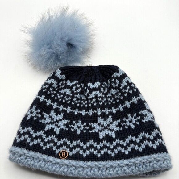 NEW Bogner Women\'s Blue Nordic Pom Pom Beanie Hat Fire + Ice OS Germany main image 4